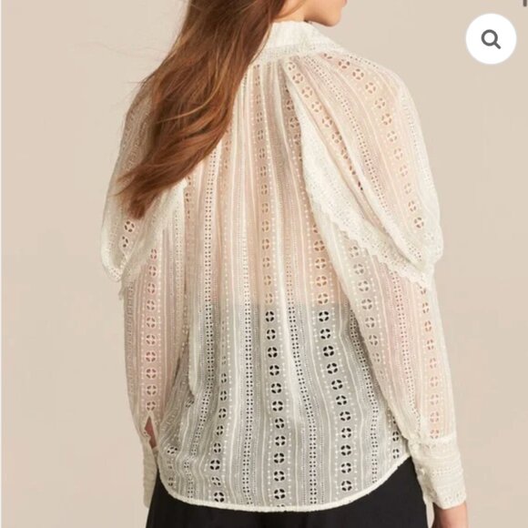 Rebecca Taylor Geo Eyelet Silk Blouse, Cream, XS - Picture 5 of 12